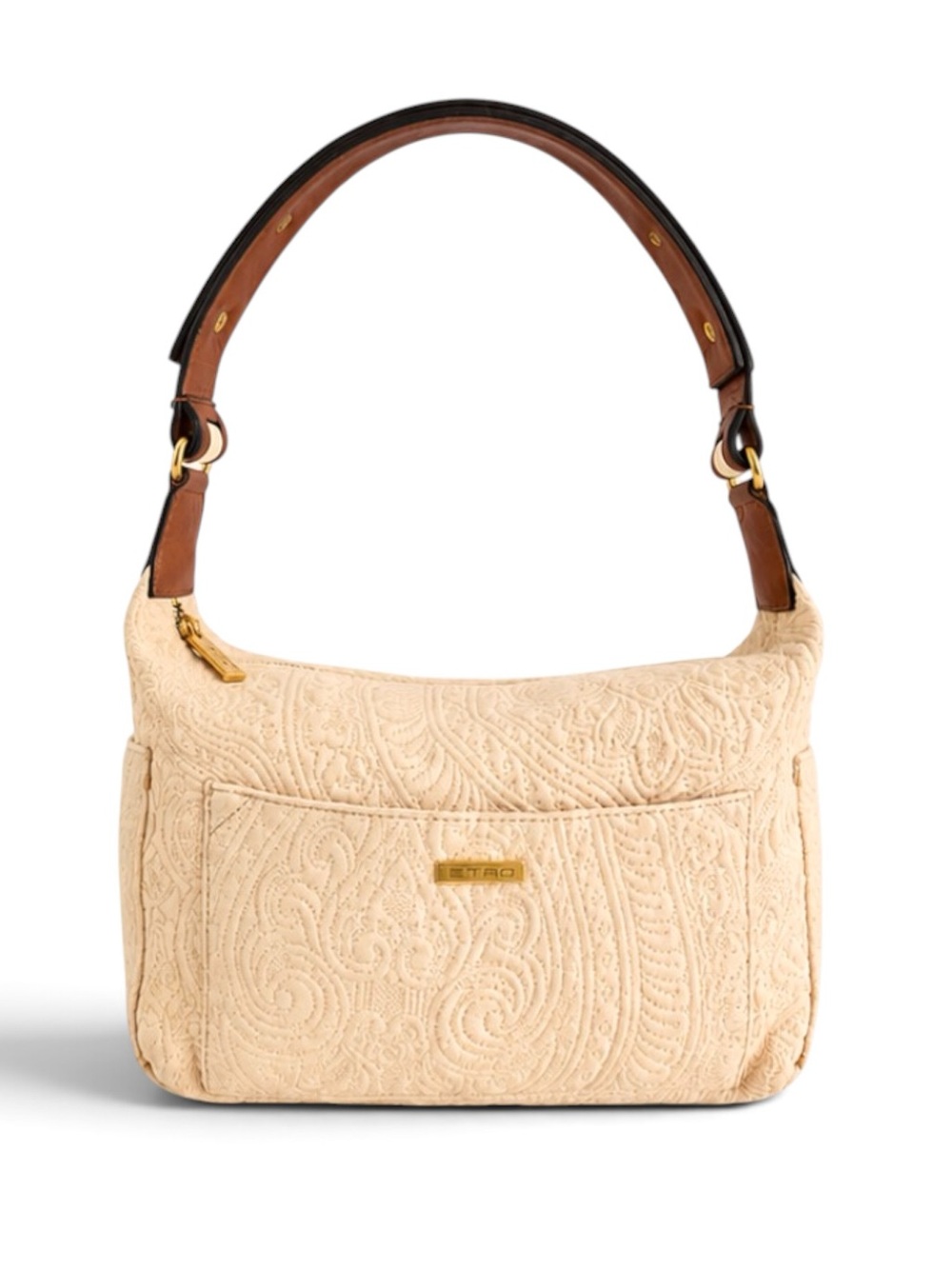 Etro Vintage Paisley Embroidered Fabric Ivory Shoulder Bag Made in Italy